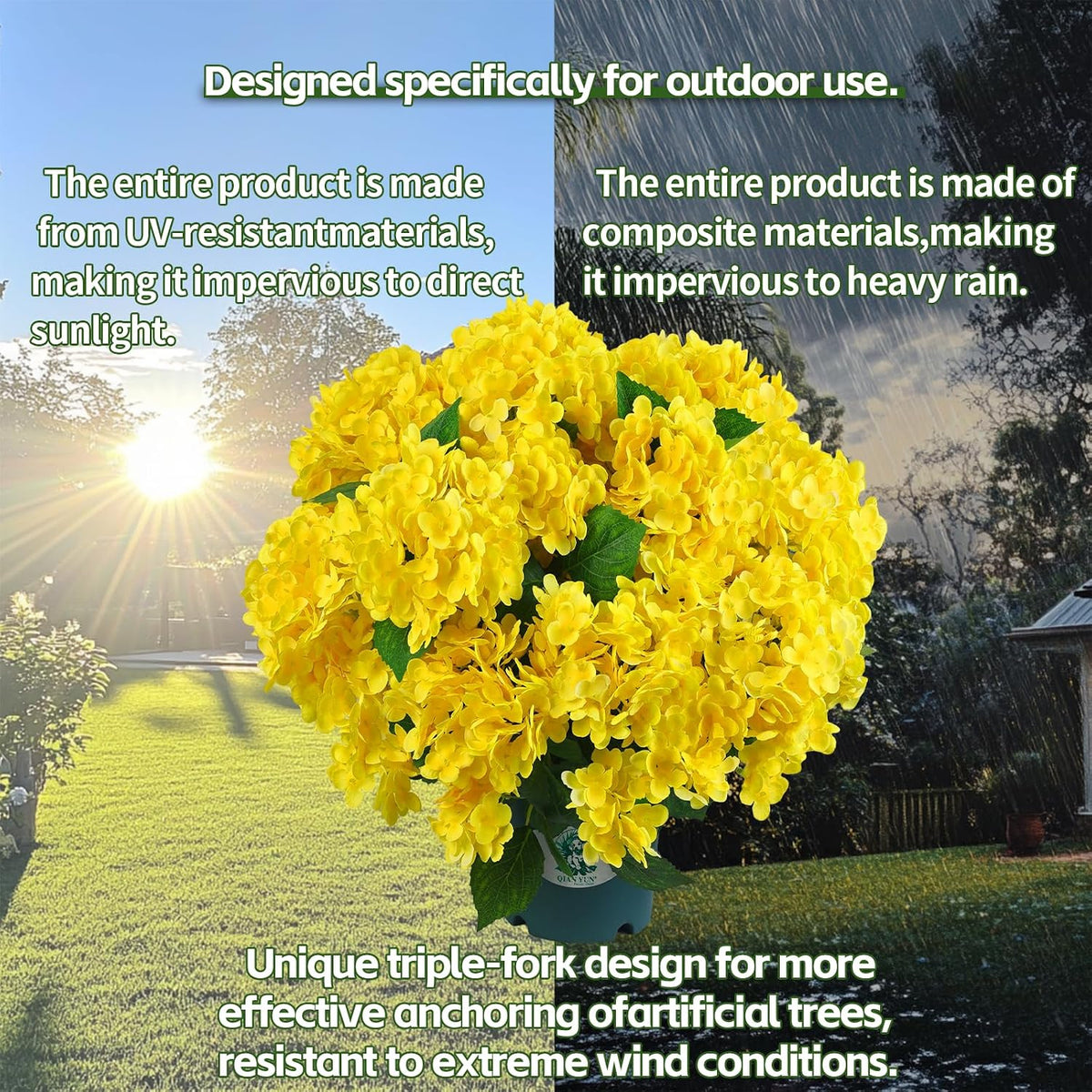 Artificial Hydrangea Bush – 20 Inch Potted Faux Hydrangea Plant, UV Resistant Outdoor Hydrangea Artificial Plants for Front Porch, Garden, Patio & Indoor Decor