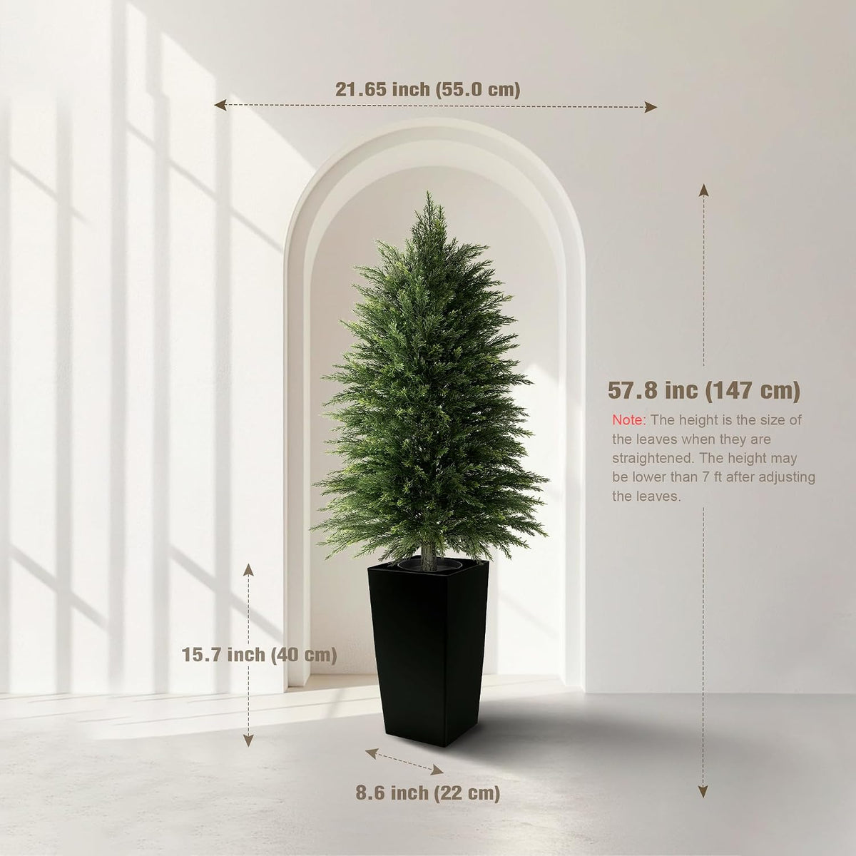 5FT Tall 2 Pack Artificial Cedar Topiary Trees with Compact Pyramidal Shape, Realistic Faux Cypress in Square Black Pot with Fillable Water Bag, Outdoor Evergreen for Front Porch Garden Home Decor