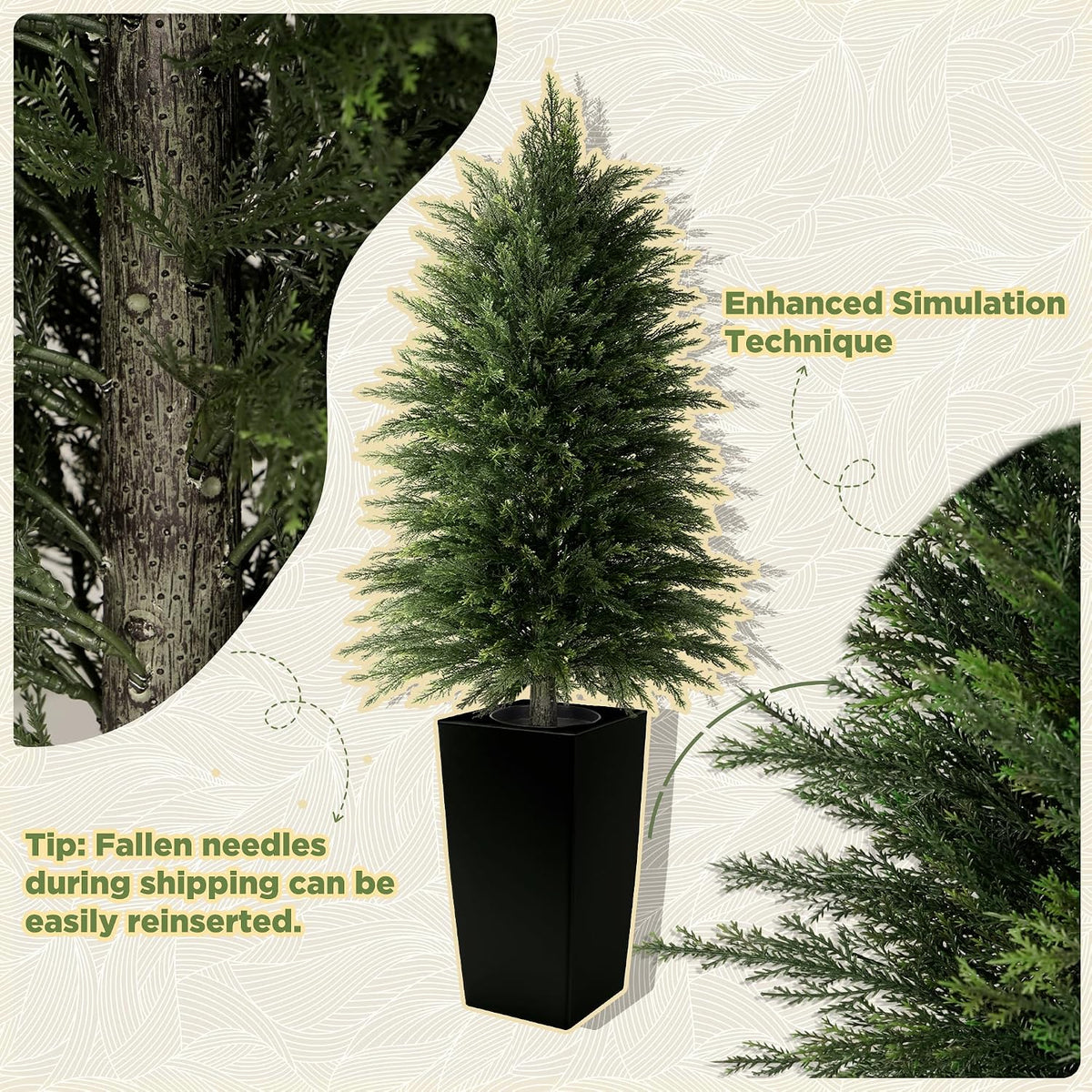 5FT Tall 2 Pack Artificial Cedar Topiary Trees with Compact Pyramidal Shape, Realistic Faux Cypress in Square Black Pot with Fillable Water Bag, Outdoor Evergreen for Front Porch Garden Home Decor