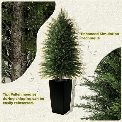 5FT Tall 2 Pack Artificial Cedar Topiary Trees with Compact Pyramidal Shape, Realistic Faux Cypress in Square Black Pot with Fillable Water Bag, Outdoor Evergreen for Front Porch Garden Home Decor