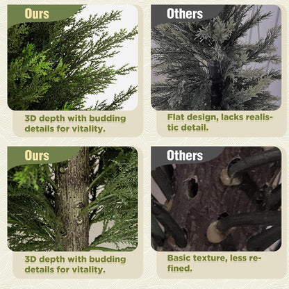 5FT Tall 2 Pack Artificial Cedar Topiary Trees with Compact Pyramidal Shape, Realistic Faux Cypress in Square Black Pot with Fillable Water Bag, Outdoor Evergreen for Front Porch Garden Home Decor