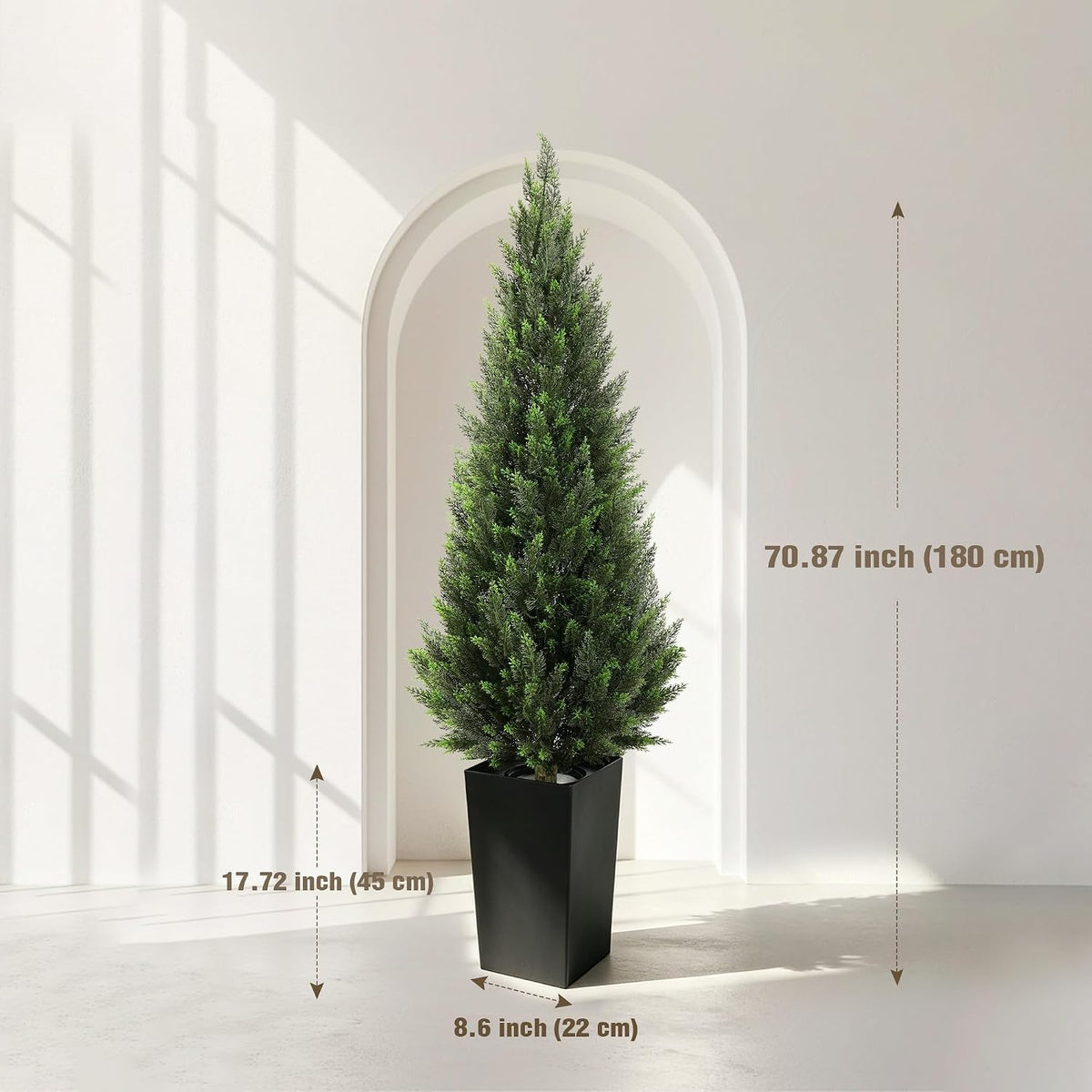 5FT Tall 2 Pack Artificial Cedar Topiary Trees with Compact Pyramidal Shape, Realistic Faux Cypress in Square Black Pot with Fillable Water Bag, Outdoor Evergreen for Front Porch Garden Home Decor