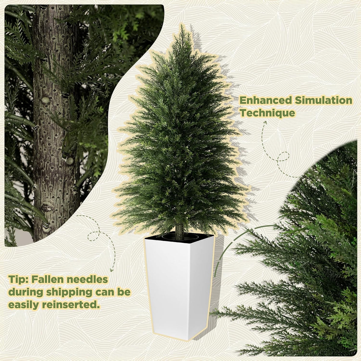 5FT Tall 2 Pack Artificial Cedar Topiary Trees with Compact Pyramidal Shape, Realistic Faux Cypress in Square Black Pot with Fillable Water Bag, Outdoor Evergreen for Front Porch Garden Home Decor