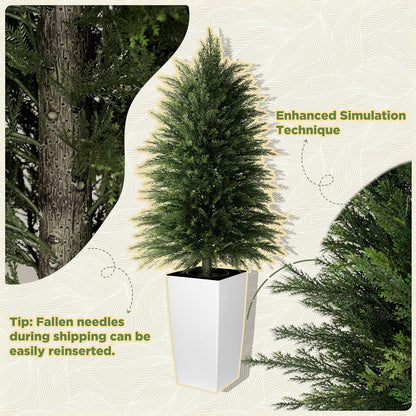 5FT Tall 2 Pack Artificial Cedar Topiary Trees with Compact Pyramidal Shape, Realistic Faux Cypress in Square Black Pot with Fillable Water Bag, Outdoor Evergreen for Front Porch Garden Home Decor