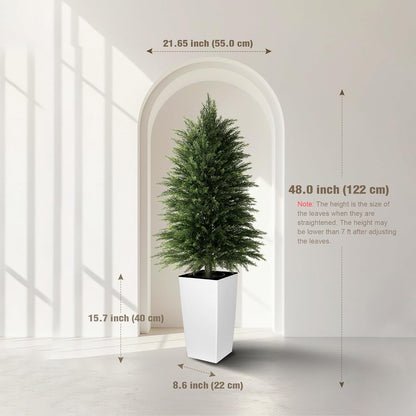 5FT Tall 2 Pack Artificial Cedar Topiary Trees with Compact Pyramidal Shape, Realistic Faux Cypress in Square Black Pot with Fillable Water Bag, Outdoor Evergreen for Front Porch Garden Home Decor