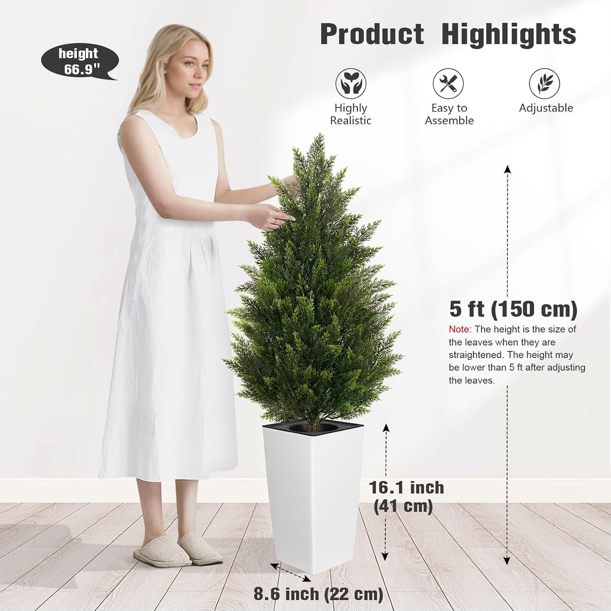 5FT Tall 2 Pack Artificial Cedar Topiary Trees with Compact Pyramidal Shape, Realistic Faux Cypress in Square Black Pot with Fillable Water Bag, Outdoor Evergreen for Front Porch Garden Home Decor