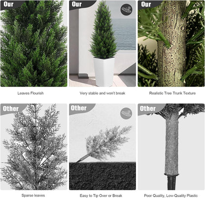 5FT Tall 2 Pack Artificial Cedar Topiary Trees with Compact Pyramidal Shape, Realistic Faux Cypress in Square Black Pot with Fillable Water Bag, Outdoor Evergreen for Front Porch Garden Home Decor