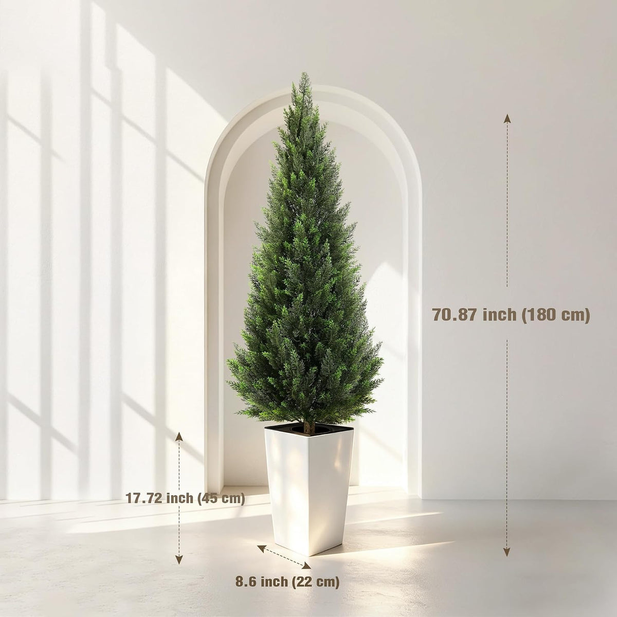 5FT Tall 2 Pack Artificial Cedar Topiary Trees with Compact Pyramidal Shape, Realistic Faux Cypress in Square Black Pot with Fillable Water Bag, Outdoor Evergreen for Front Porch Garden Home Decor