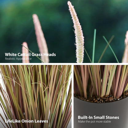 4ft 2-Pack Artificial Cattail Reed Grass, 47.2’’ Artificial Indoor Outdoor Fake Onion Grass Floor Plant, Home Office Wedding Decorative Potted Plants, Housewarming Gift, Pink