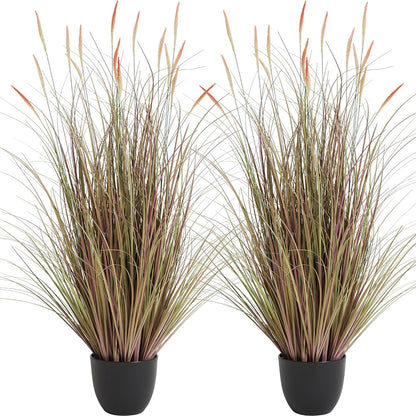 4ft 2-Pack Artificial Cattail Reed Grass, 47.2’’ Artificial Indoor Outdoor Fake Onion Grass Floor Plant, Home Office Wedding Decorative Potted Plants, Housewarming Gift, Pink