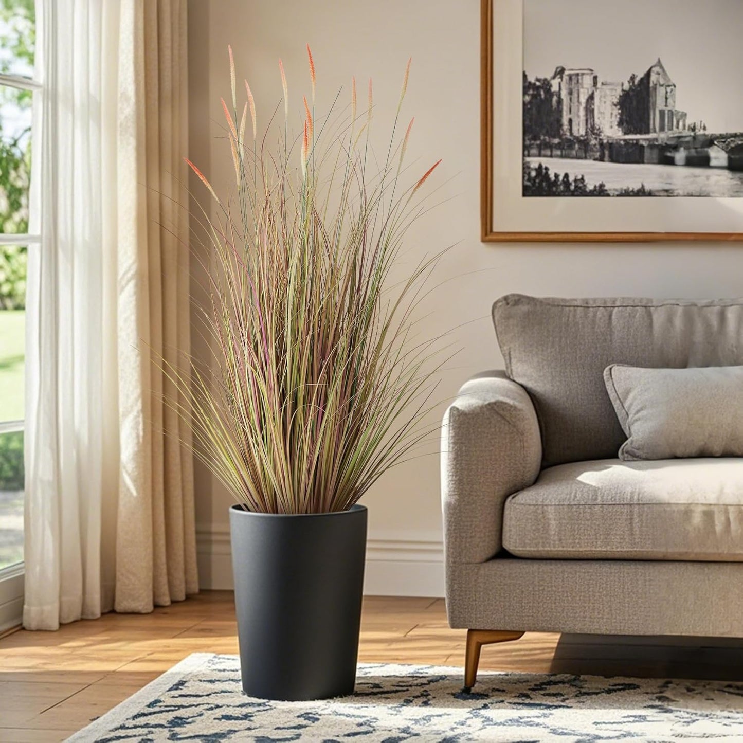 4ft 2-Pack Artificial Cattail Reed Grass, 47.2’’ Artificial Indoor Outdoor Fake Onion Grass Floor Plant, Home Office Wedding Decorative Potted Plants, Housewarming Gift, Pink