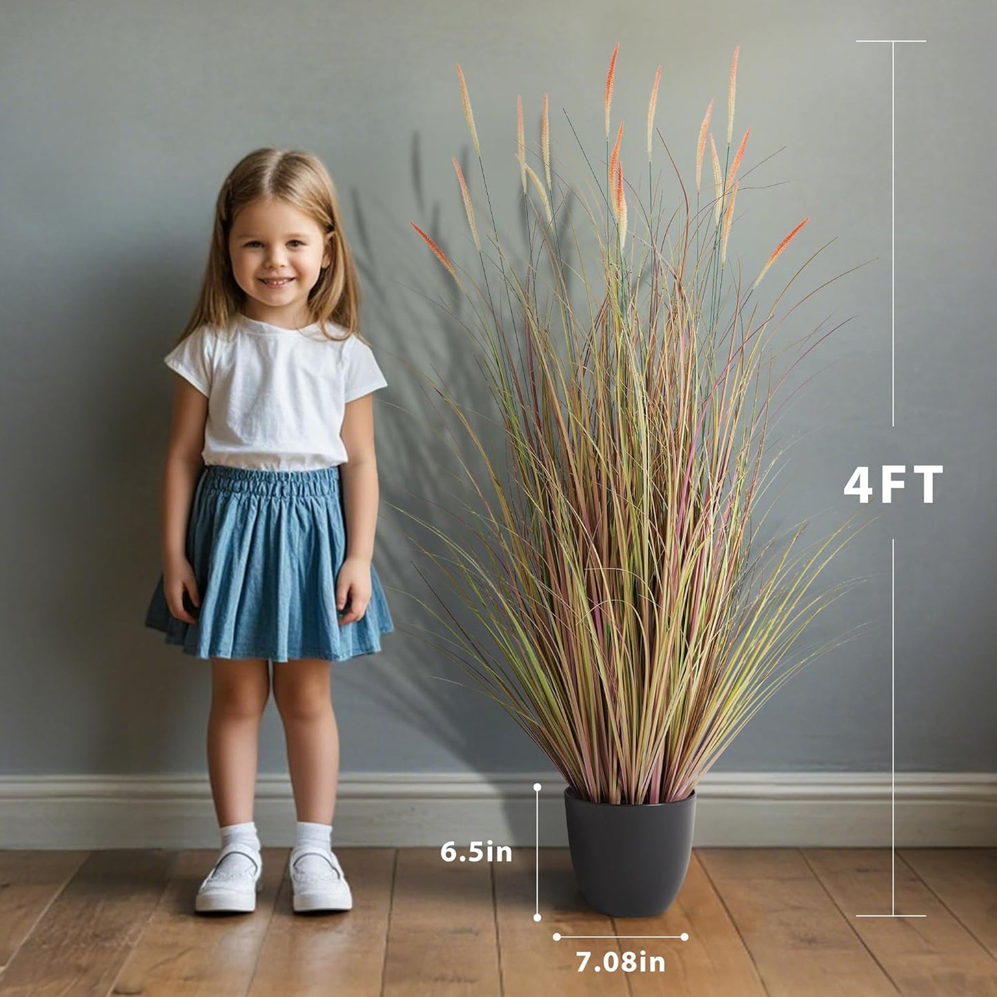 4ft 2-Pack Artificial Cattail Reed Grass, 47.2’’ Artificial Indoor Outdoor Fake Onion Grass Floor Plant, Home Office Wedding Decorative Potted Plants, Housewarming Gift, Pink