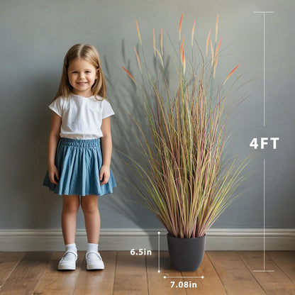 4ft 2-Pack Artificial Cattail Reed Grass, 47.2’’ Artificial Indoor Outdoor Fake Onion Grass Floor Plant, Home Office Wedding Decorative Potted Plants, Housewarming Gift, Pink