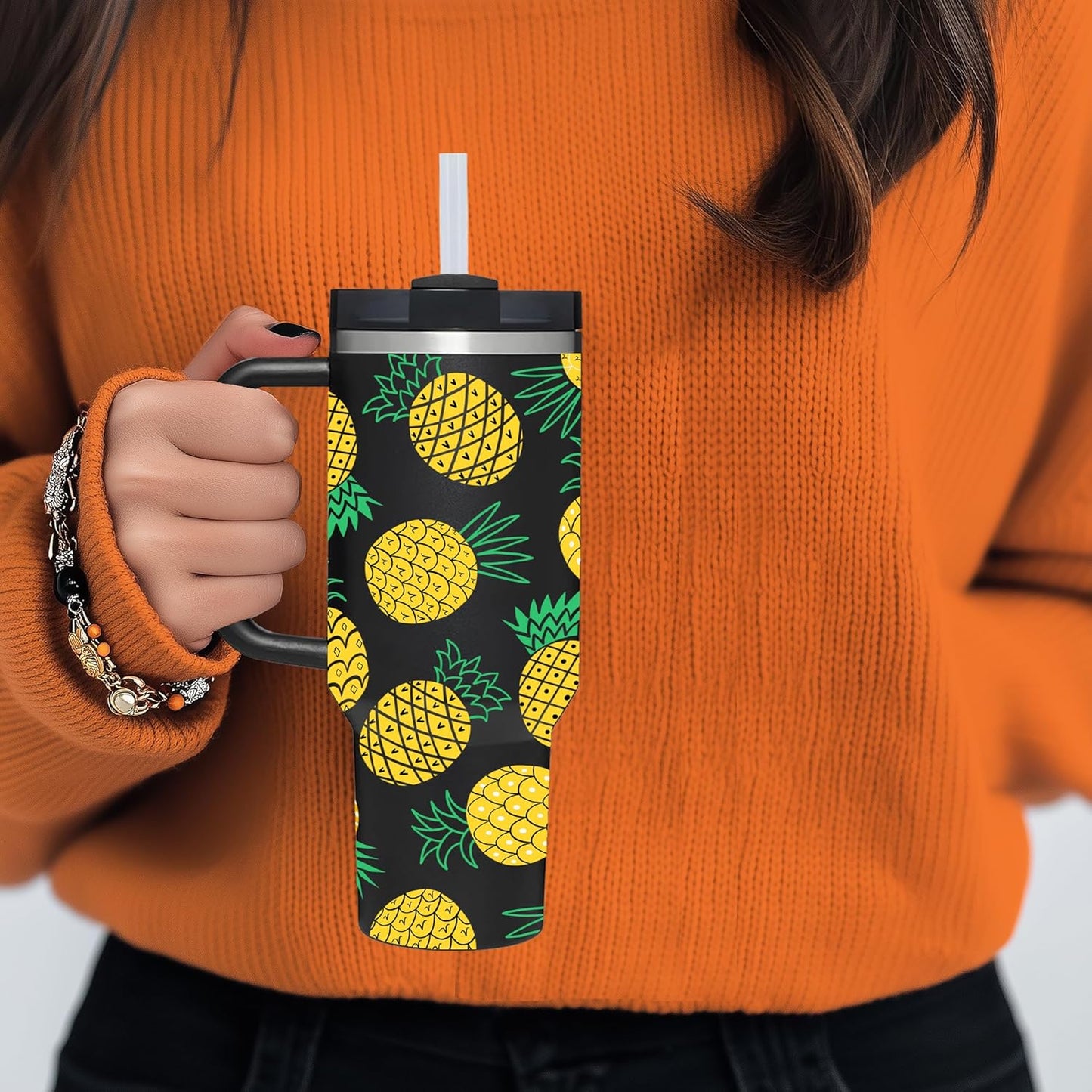 40 OZ Lemon Tumbler with Handle.lemon lover gifts.Unique Christmas Birthday Gifts for Lemon Lover.Personalized 40 OZ Lemons Tumbler Gifts for Women Men.