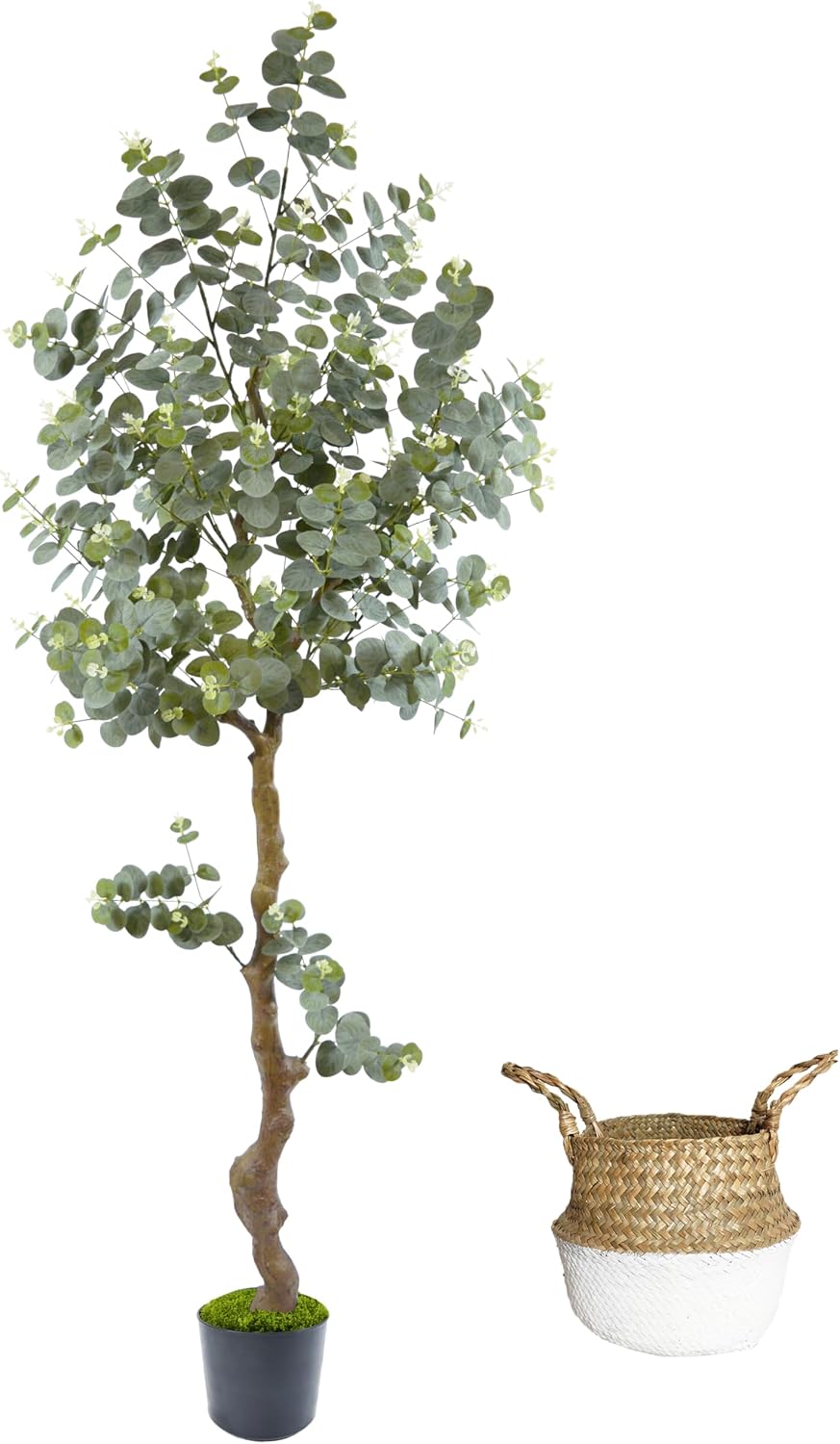 6ft Artificial Eucalyptus Tree Fake Plant with Woven Basket