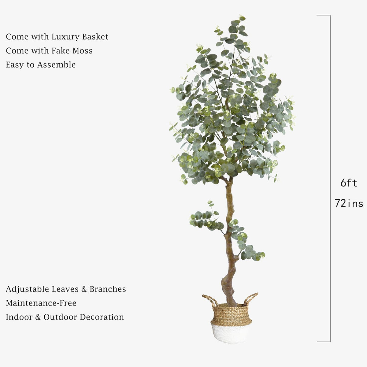 6ft Artificial Eucalyptus Tree Fake Plant with Woven Basket