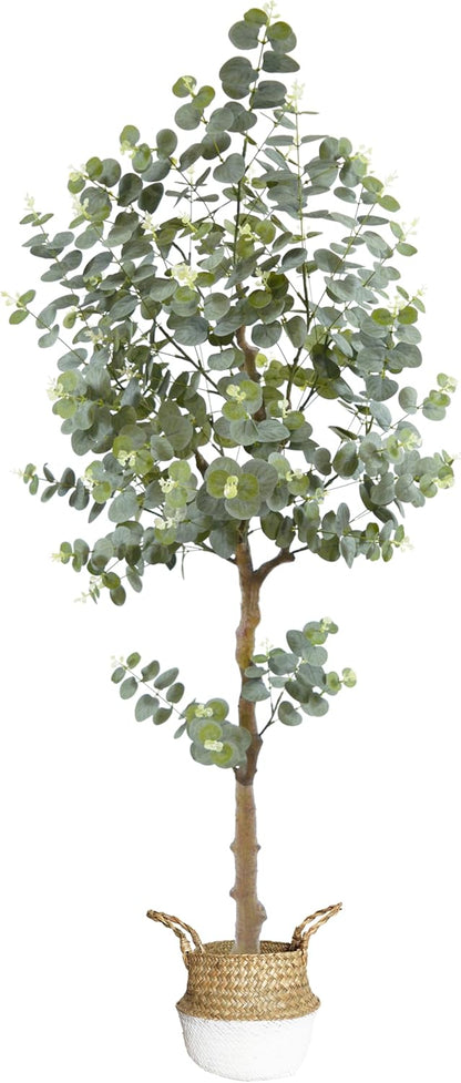6ft Artificial Eucalyptus Tree Fake Plant with Woven Basket