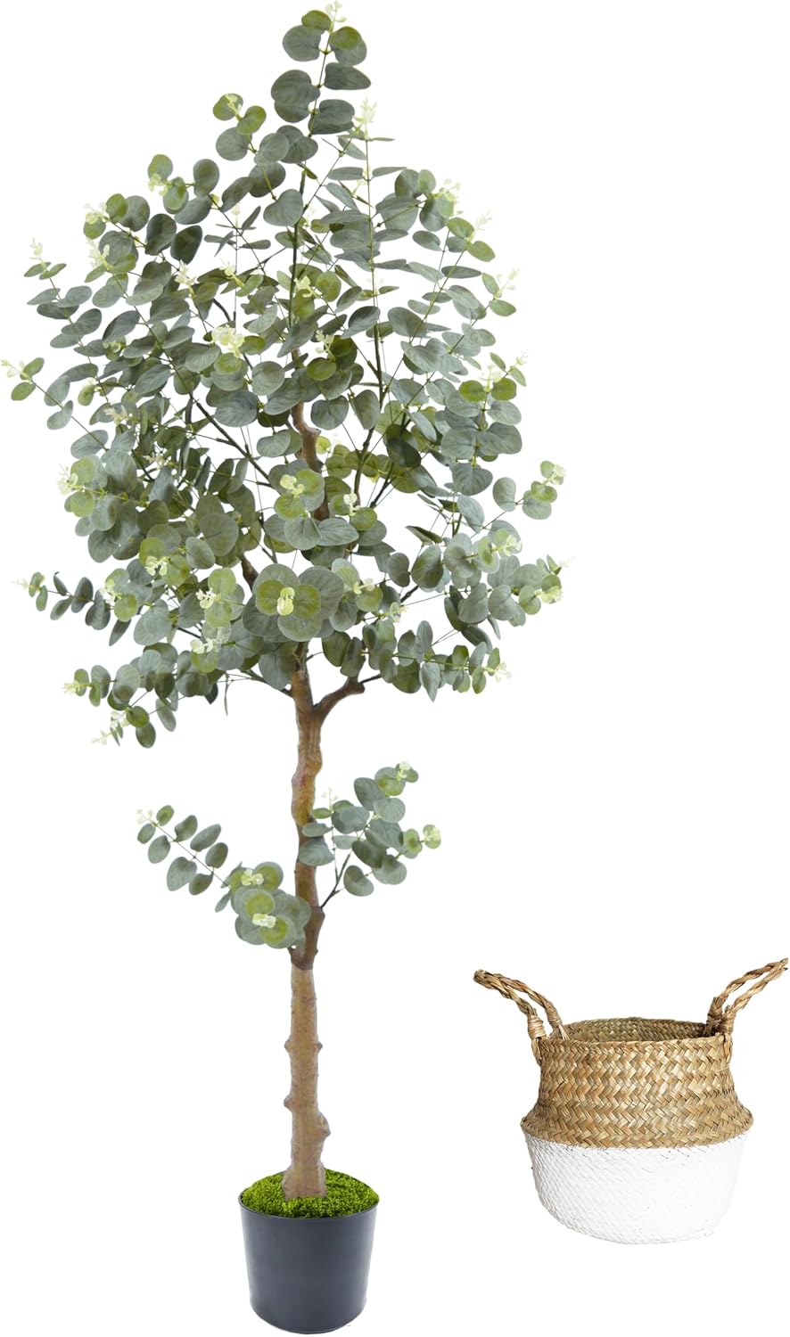 6ft Artificial Eucalyptus Tree Fake Plant with Woven Basket