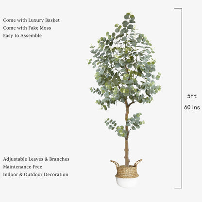 6ft Artificial Eucalyptus Tree Fake Plant with Woven Basket