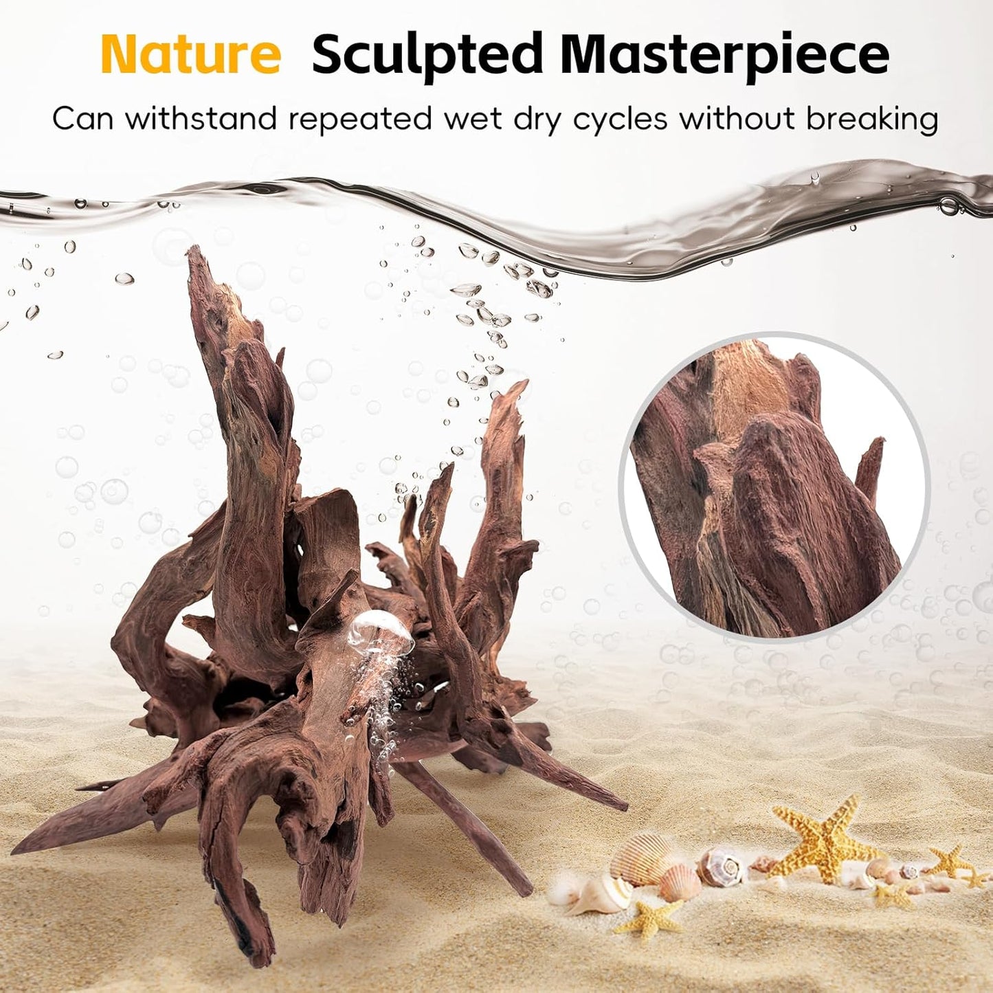 Natural Driftwood for Aquarium Decor – Unique Size Real Wood Branches for Fish Tank, Reptile Habitat, Terrarium, Hermit Crab, Shrimp Tank,Safe for Aquatic Pets (13-18 INCH, Mopani Driftwood)