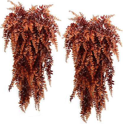 2pack Artificial Fake Hanging Ferns Plants Vine Fake Ivy Boston Fern Hanging Plant Outdoor UV Resistant Plastic Plants (Green)