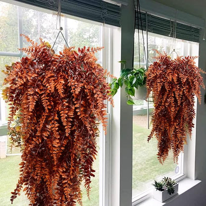 2pack Artificial Fake Hanging Ferns Plants Vine Fake Ivy Boston Fern Hanging Plant Outdoor UV Resistant Plastic Plants (Green)