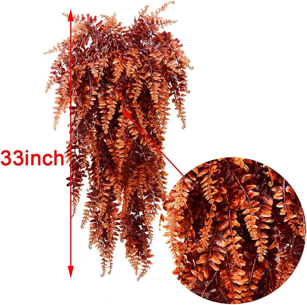 2pack Artificial Fake Hanging Ferns Plants Vine Fake Ivy Boston Fern Hanging Plant Outdoor UV Resistant Plastic Plants (Green)