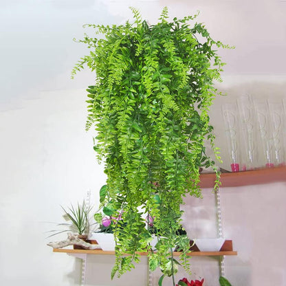 2pack Artificial Fake Hanging Ferns Plants Vine Fake Ivy Boston Fern Hanging Plant Outdoor UV Resistant Plastic Plants (Green)