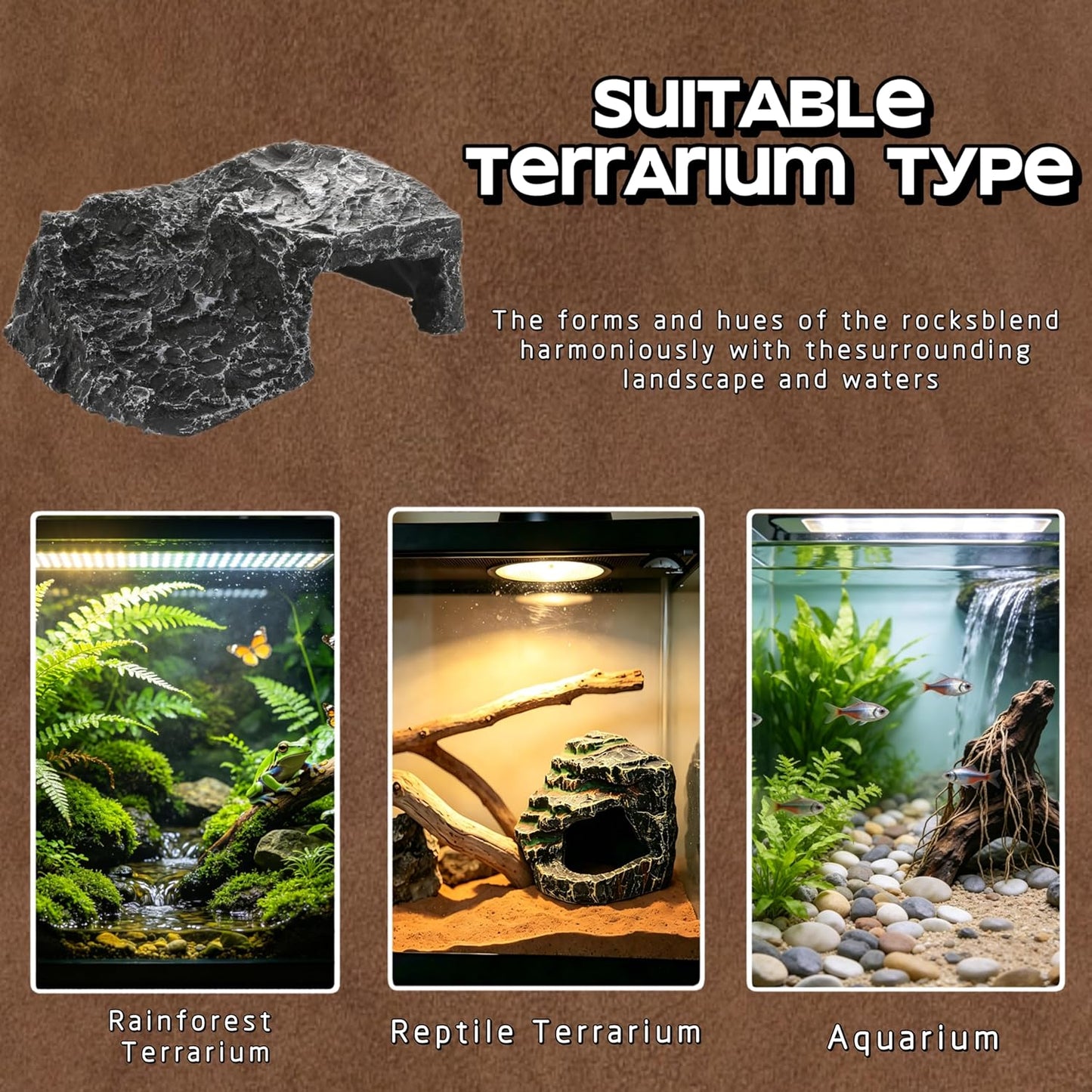 Aquarium Rock Cave House, Natural Looking Rocks | Built with durable materials, these reptile cave shelters work great as aquarium decor.