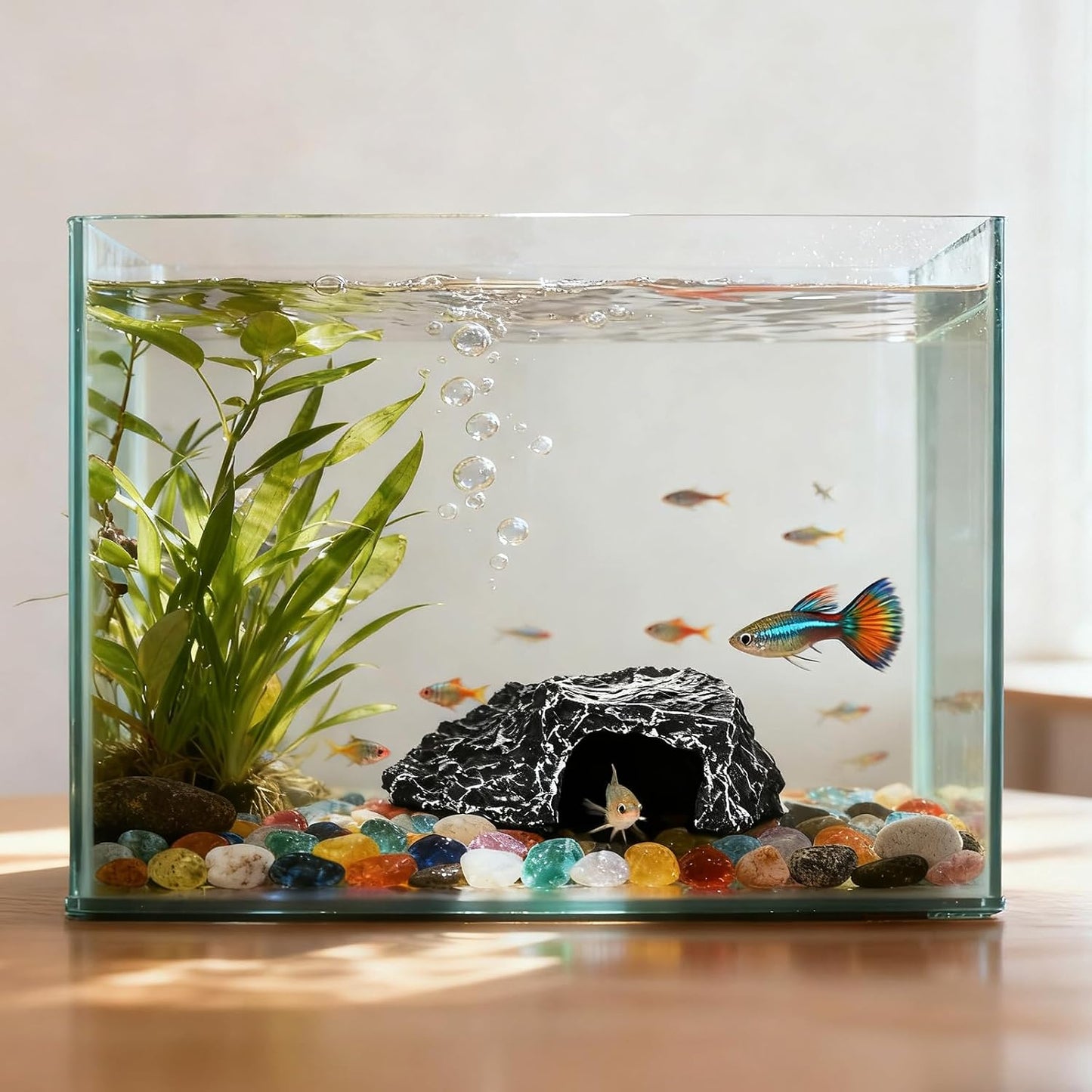 Aquarium Rock Cave House, Natural Looking Rocks | Built with durable materials, these reptile cave shelters work great as aquarium decor.