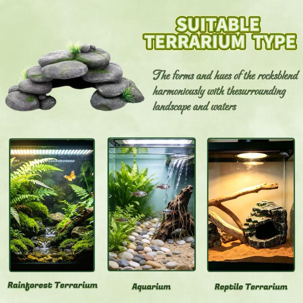 Aquarium Rock Cave House, Natural Looking Rocks | Built with durable materials, these reptile cave shelters work great as aquarium decor.