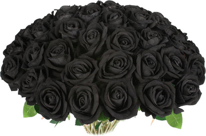 50PCS Fake Red Roses, Artificial Red Flowers Bulk | Realistic Silk Faux Rose with Stems, Valentine's Day Wedding Decoration, Anniversary Bridal Bouquet, DIY Floral Arrangement