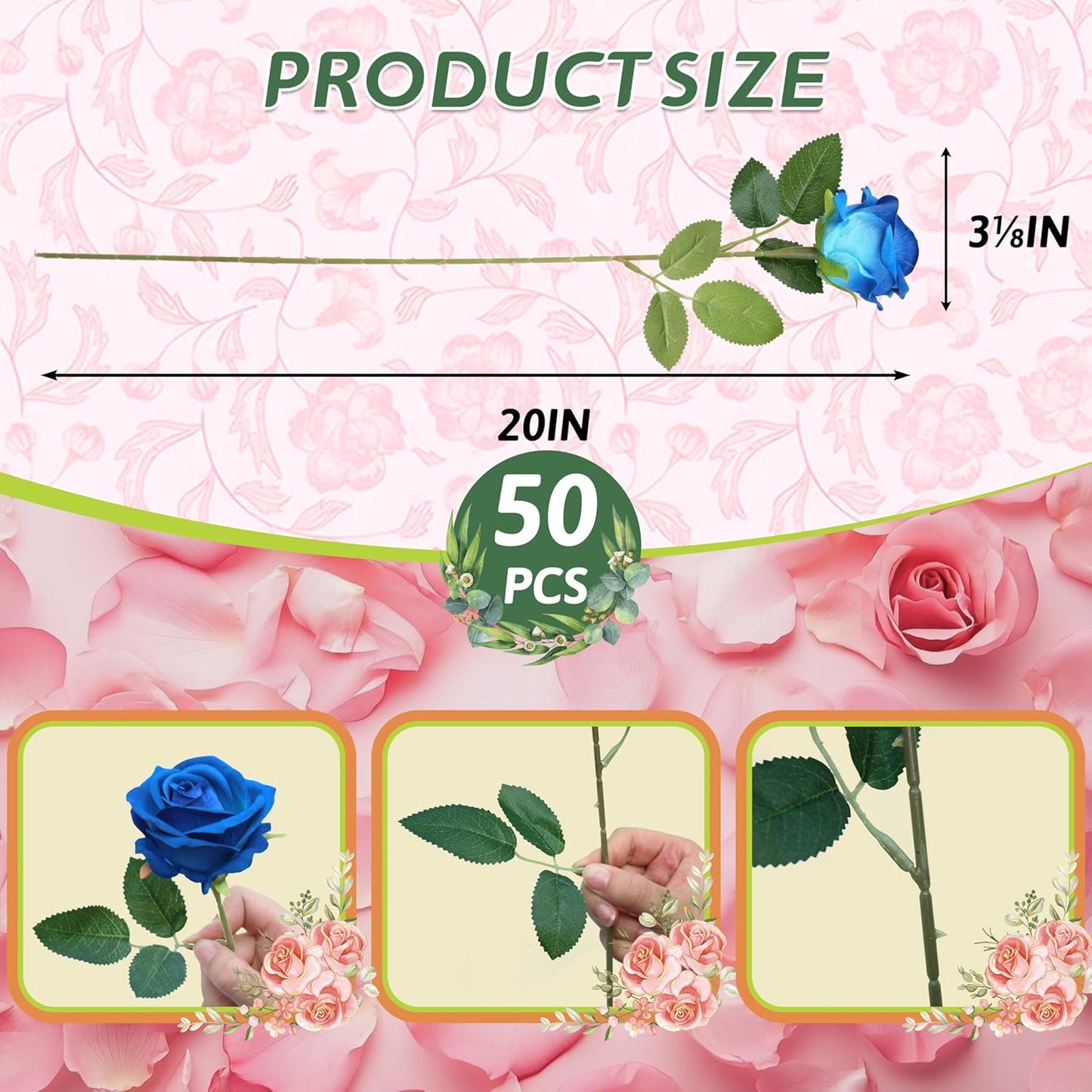 50PCS Fake Red Roses, Artificial Red Flowers Bulk | Realistic Silk Faux Rose with Stems, Valentine's Day Wedding Decoration, Anniversary Bridal Bouquet, DIY Floral Arrangement