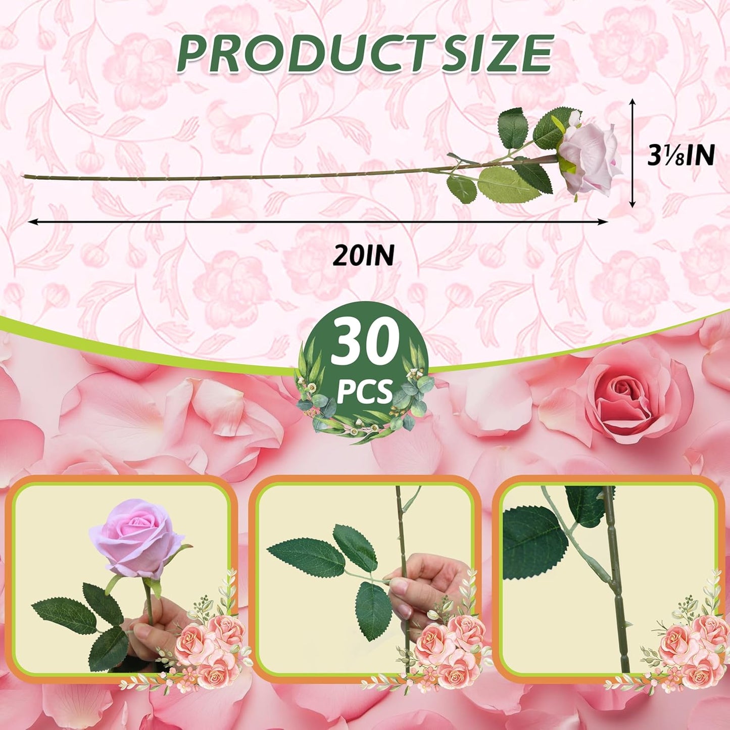 50PCS Fake Red Roses, Artificial Red Flowers Bulk | Realistic Silk Faux Rose with Stems, Valentine's Day Wedding Decoration, Anniversary Bridal Bouquet, DIY Floral Arrangement