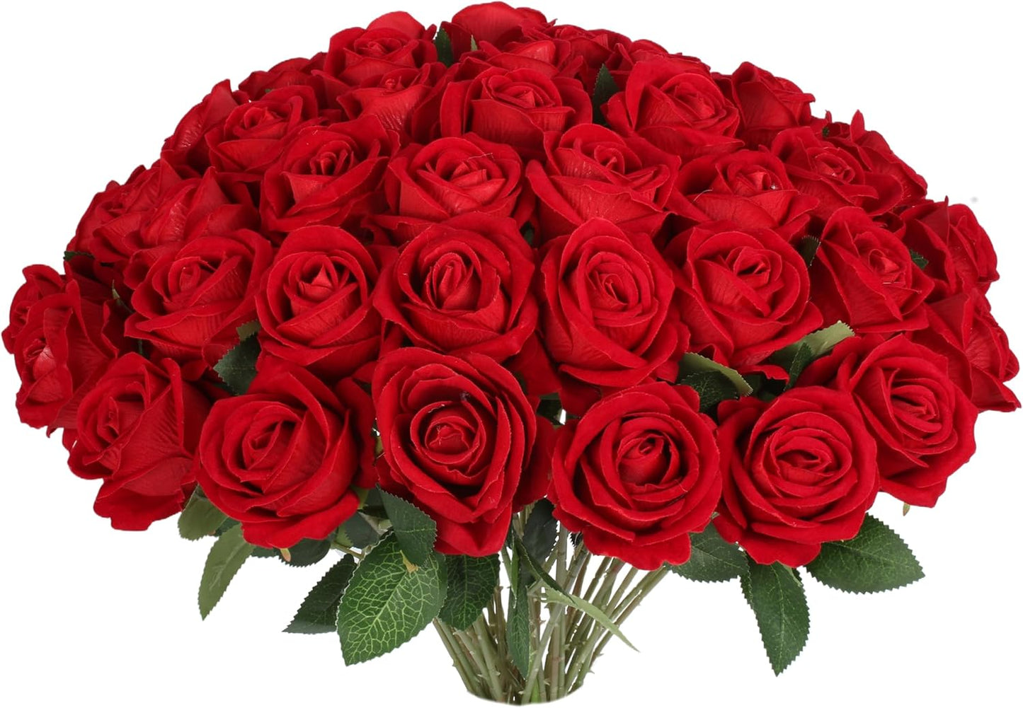 50PCS Fake Red Roses, Artificial Red Flowers Bulk | Realistic Silk Faux Rose with Stems, Valentine's Day Wedding Decoration, Anniversary Bridal Bouquet, DIY Floral Arrangement