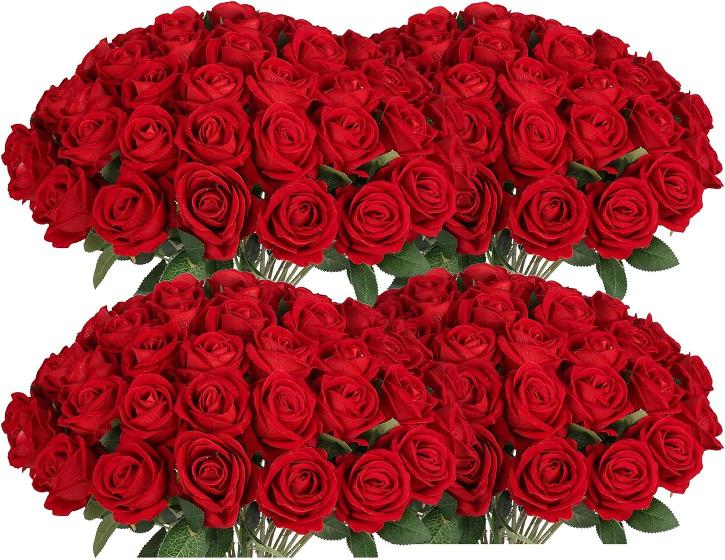 50PCS Fake Red Roses, Artificial Red Flowers Bulk | Realistic Silk Faux Rose with Stems, Valentine's Day Wedding Decoration, Anniversary Bridal Bouquet, DIY Floral Arrangement