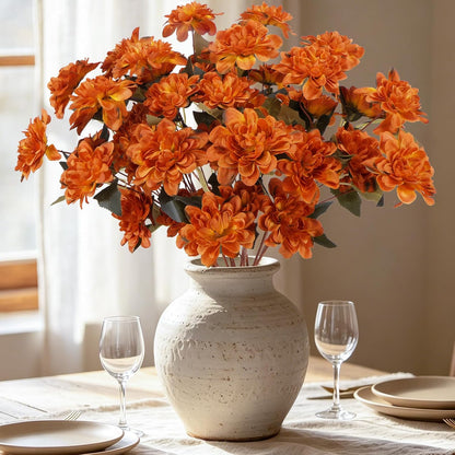 16PCS Fall Flowers Burnt Orange Artificial Silk Dahlia, Terracotta