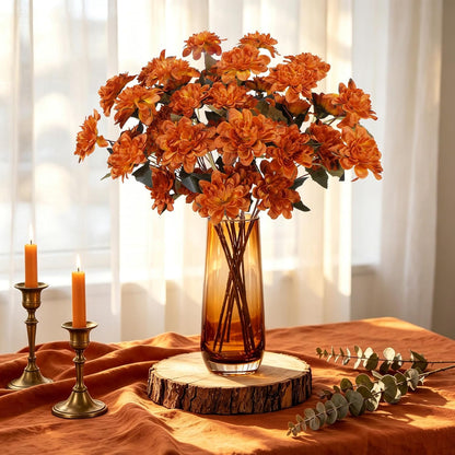 16PCS Fall Flowers Burnt Orange Artificial Silk Dahlia, Terracotta
