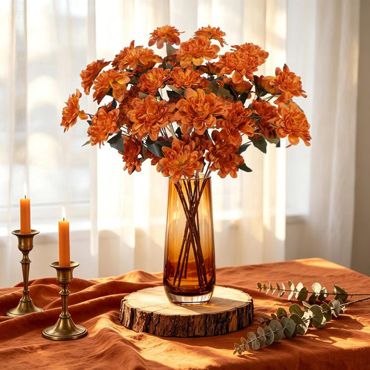 16PCS Fall Flowers Burnt Orange Artificial Silk Dahlia, Terracotta