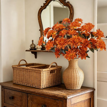 16PCS Fall Flowers Burnt Orange Artificial Silk Dahlia, Terracotta