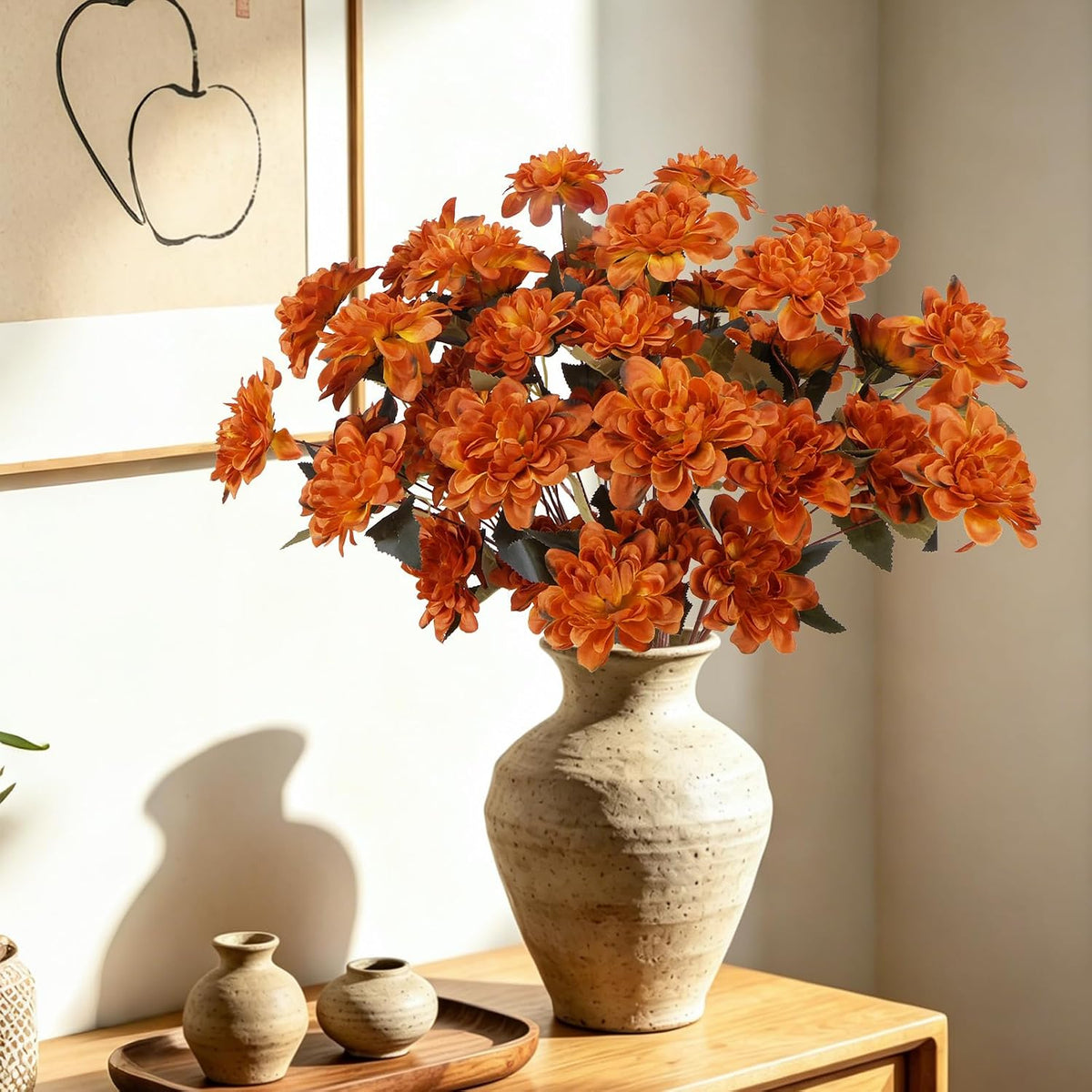 16PCS Fall Flowers Burnt Orange Artificial Silk Dahlia, Terracotta