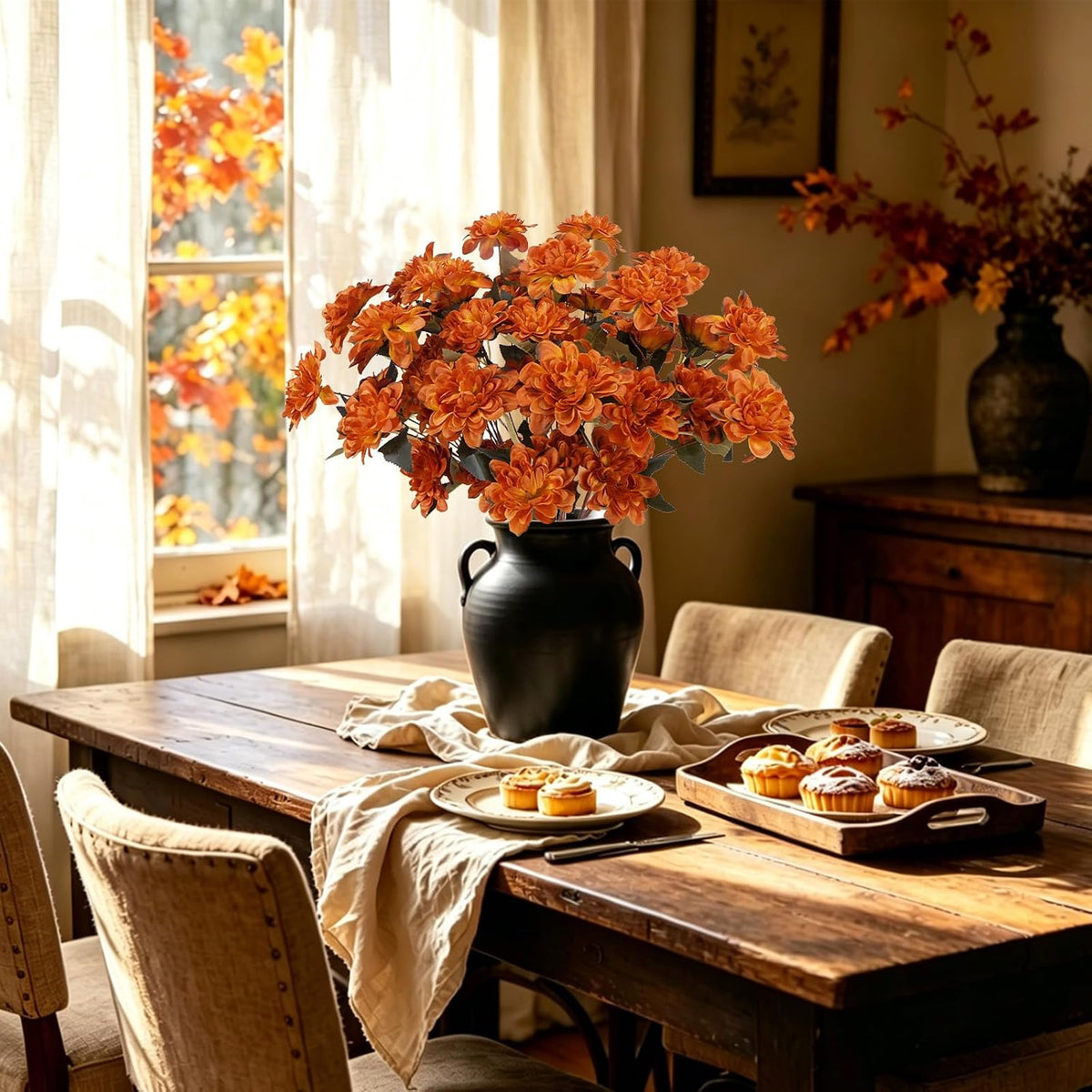 16PCS Fall Flowers Burnt Orange Artificial Silk Dahlia, Terracotta