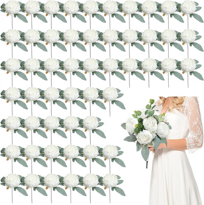 50Pcs Artificial Peonies Flowers Bulk, 4’’ - White