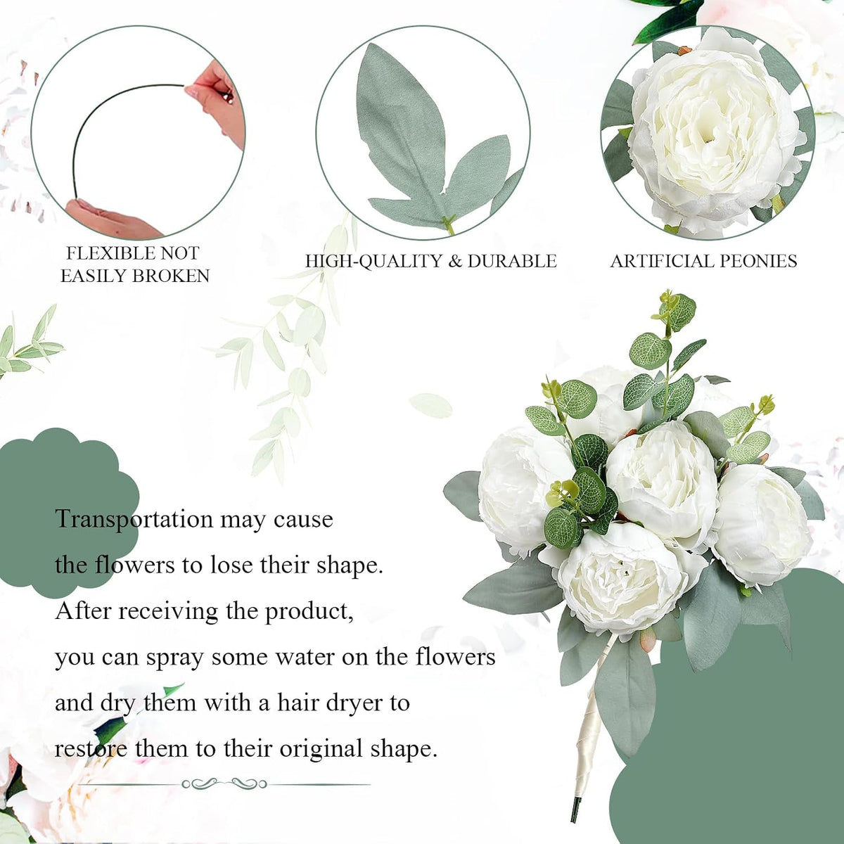 50Pcs Artificial Peonies Flowers Bulk, 4’’ - White