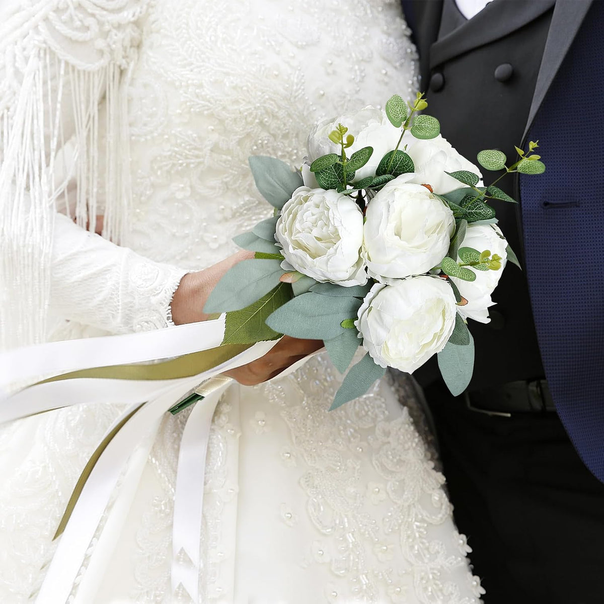 50Pcs Artificial Peonies Flowers Bulk, 4’’ - White
