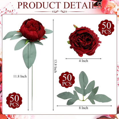 50Pcs Artificial Peonies Flowers Bulk, 4’’ - White