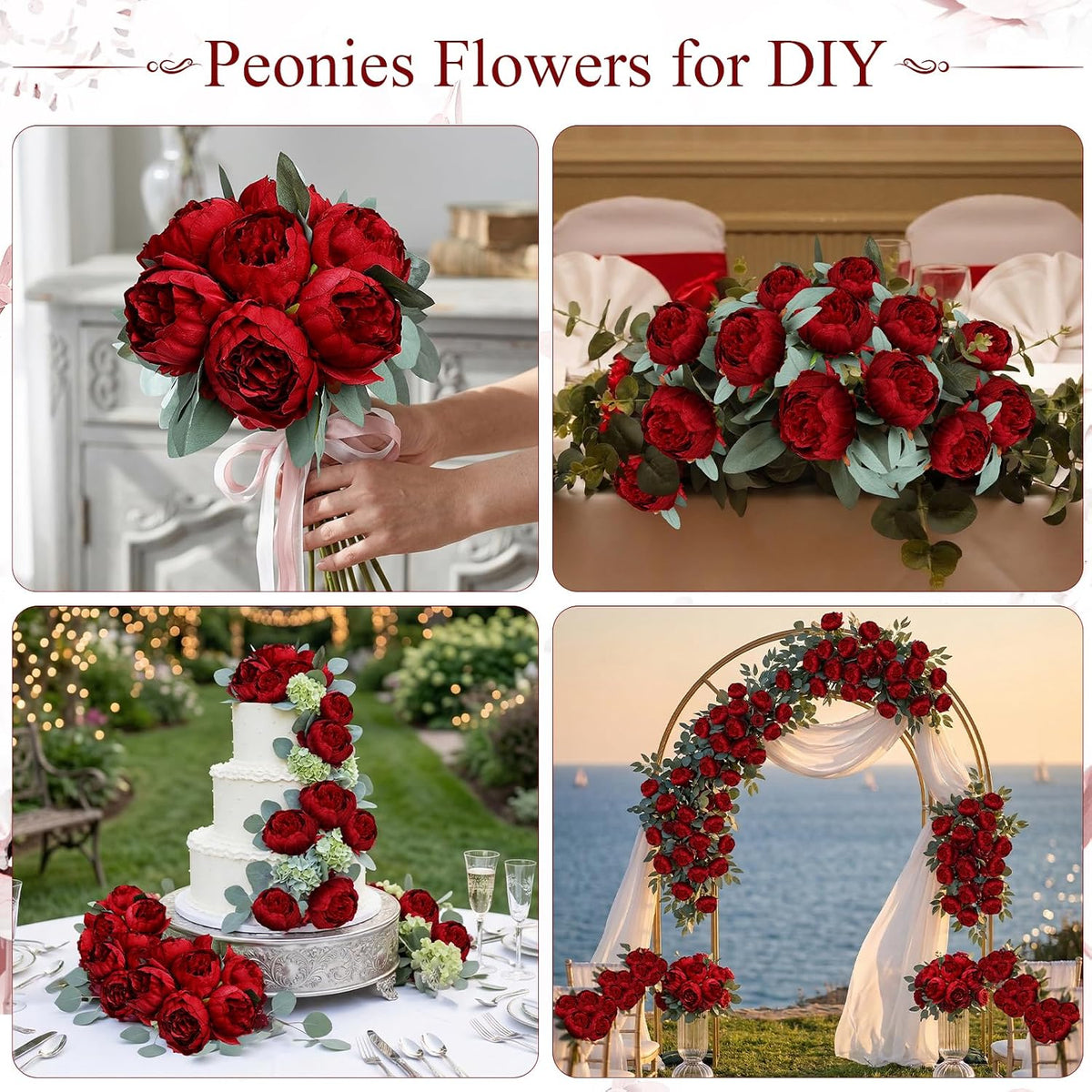 50Pcs Artificial Peonies Flowers Bulk, 4’’ - White