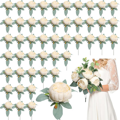 50Pcs Artificial Peonies Flowers Bulk, 4’’ - White