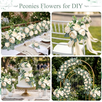 50Pcs Artificial Peonies Flowers Bulk, 4’’ - White