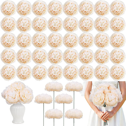 50Pcs Artificial Peonies Flowers Bulk, 4’’ - White